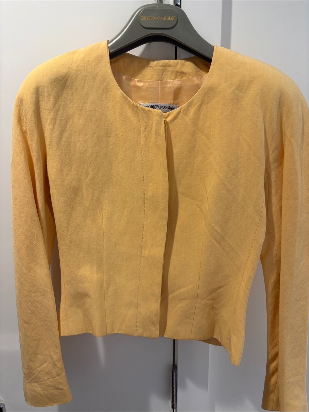 Emporio Armani Yellow Cropped Collarless Blazer